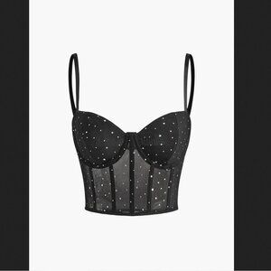 Commense Medium Black Sheer Mesh Sparkle Corset Top